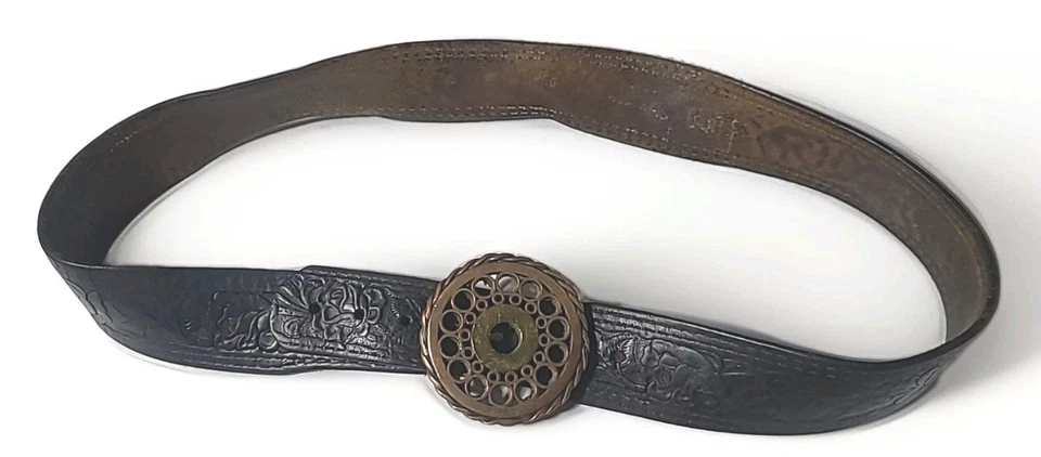 Cinturón Hippie Rosas Cuero Tooled Vintage Años 60 70 Hebilla de Latón Festival Grunge  Foto 2 de 4