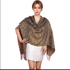 Animal Leopard Cheetah Print Pashmina Scarf Shawl Elegant chic  Large 28” x 70”