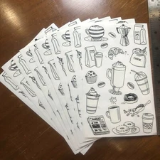 10 Mrs Grossmans Coffee Pen Ink Stickers Donuts Beans Cappucino Muffin Latte  