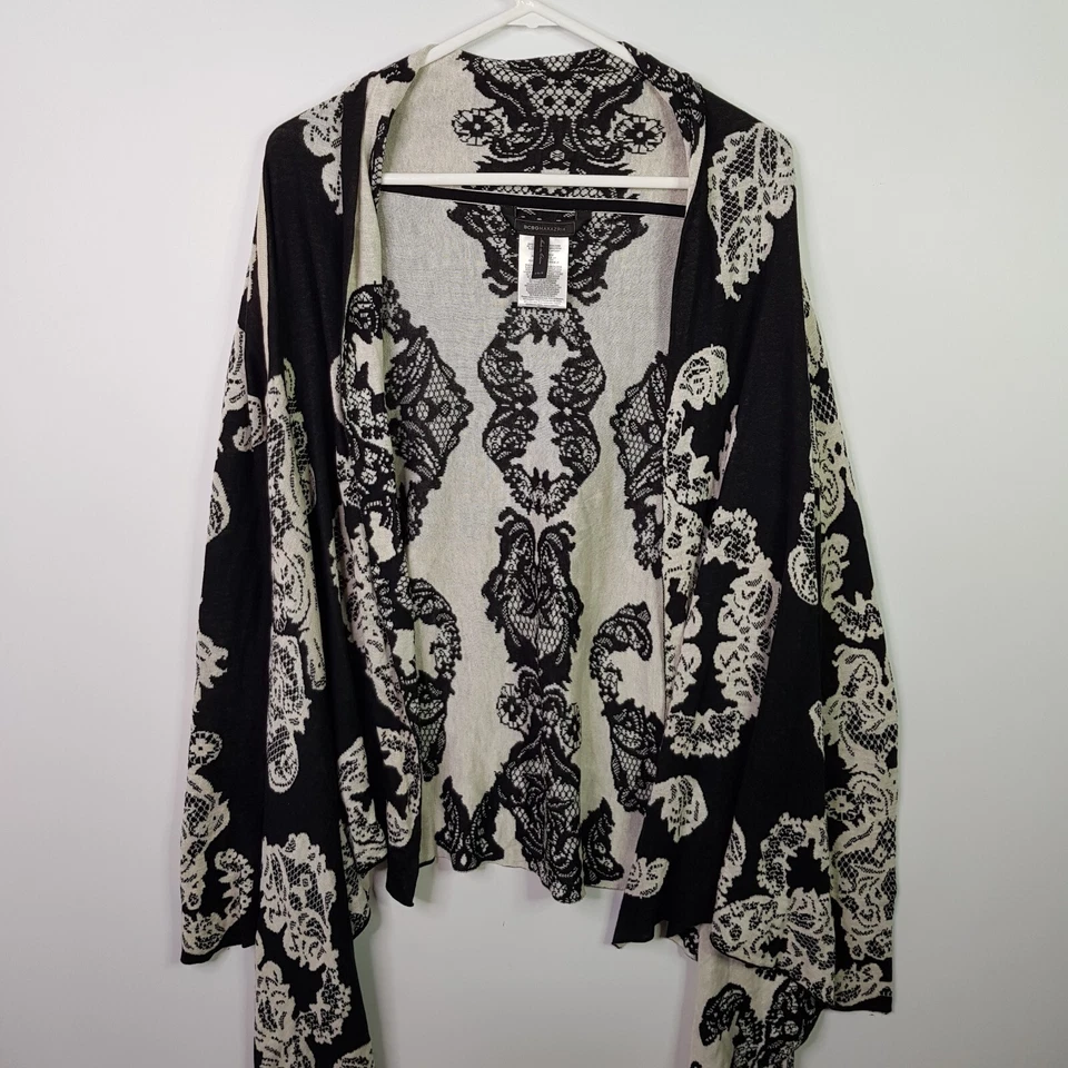 Cárdigan tejido seda jacquard encaje BCGB Max Azria Ruba XS blanco cachemir Foto 2 de 4