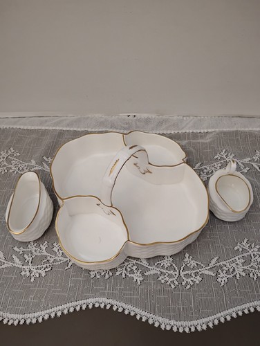 COALPORT Tea Tray Caddy w/ Sugar Bowl Creamer BONE CHINA ENGLAND White Gold Trim - Picture 3 of 14
