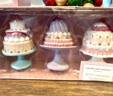 Cupcakes And Cashmere Set Of 3 Pastel Sugar Candy Frosted Cake Ornaments NIB