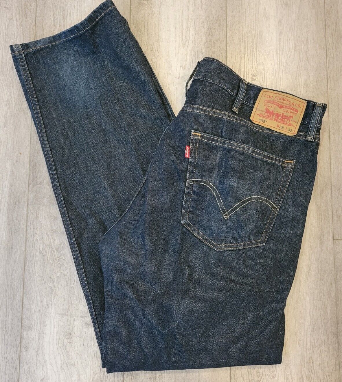 mens levis 505 straight fit dark blue wash jeans 38 x 32 | eBay