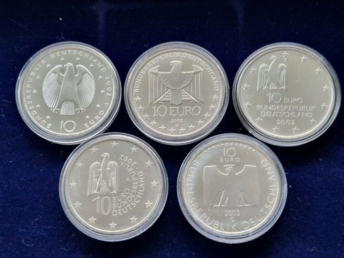 5x 10 Euro Münzen Gedenkmünzen BRD Deutschland 2002 kompl. bankfrisch 925 Silber - Bild 2 von 2