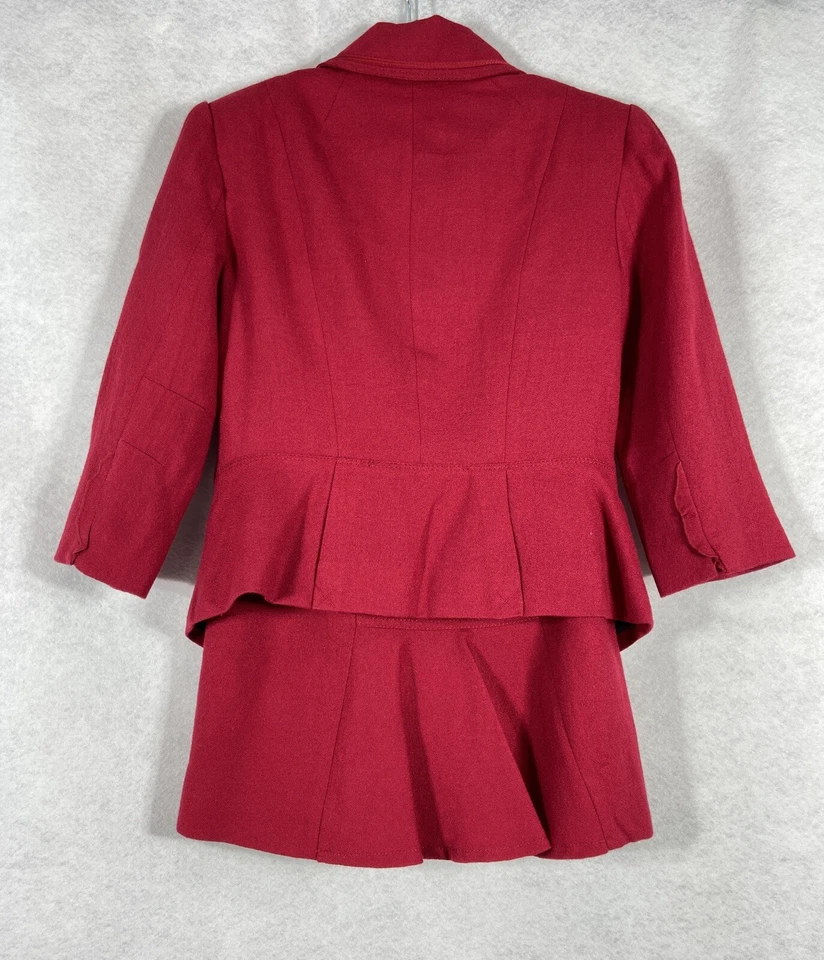 Traje Falda Mujer Casa Blanca Mercado Negro 2 Piezas 4 Rojo Blazer Botones Mezcla Lana Foto 2 de 4