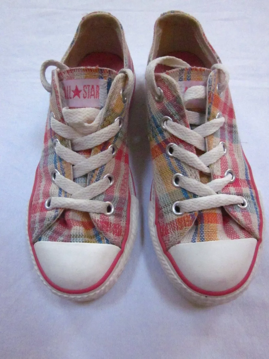 Carteles Insatisfactorio Shinkan Converse All Star sneakers shoes girl low cut pink plaid laced tie up 12  fit 13 | eBay