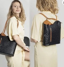Genuine Leather Borse In Pelle Made In Italy Ostrich Pattern Tote Shoulder Bag *