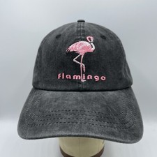 Pink Flamingo Hat Adult Strapback One Size Gray Baseball Dad Cap Embroidered