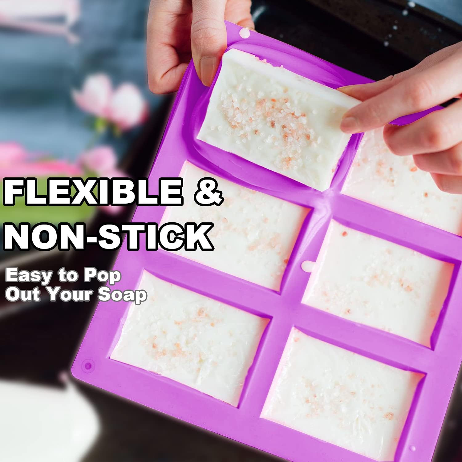 2 Pack Silicone Soap Molds, 6 Cavities Rectangle Silicone Soap Molds, Great for 