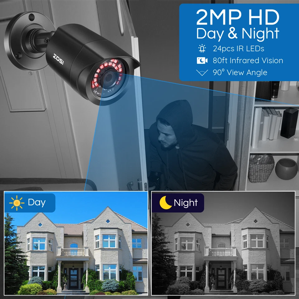 ZOSI 8CH 5MP 1080p Sistema de Cámara de Seguridad para el Hogar Exterior Lite DVR Disco Duro 2TB Foto 3 de 4