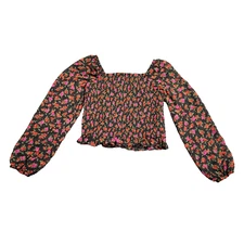 Art Class Girls Long Sleeves Ruched Waist Blouse Top Medium Size 8 Floral Print