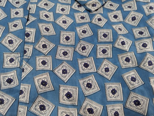 VTG Utopia Mens 100% Silk Shirt Blue Art Print Long Sleeve Satin Size L NWT New - Picture 12 of 12