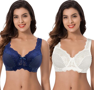 Curve Muse Women's Minimizer Unlined / Unpadded Underwire Bra 40DDD 2-Pack