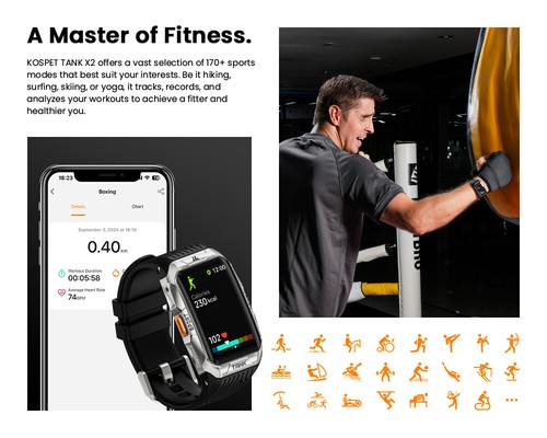 2024 KOSPET TANK X2 Smartwatch dla mężczyzn 5ATM & IP69K Wodoodporny akumulator 290mAh NOWY - Zdjęcie 11 z 20