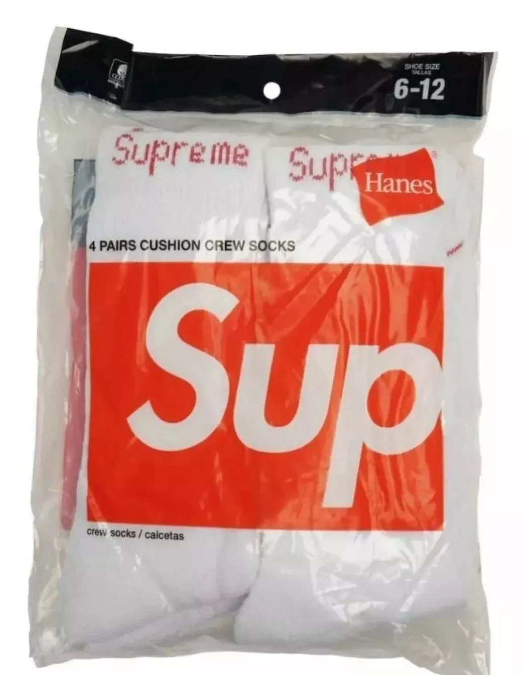 Lot de 2 paires de chaussettes blanches col rond homme Supreme Hanes 6 12 !