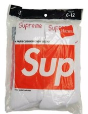 Supreme Hanes Socks 4 Pairs Set of White Men's 6-12 Round Neck Socks 