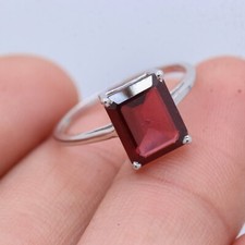 Natural Garnet Four Prong Set Minimal Ring For Engagement, 925 Sterling Silver