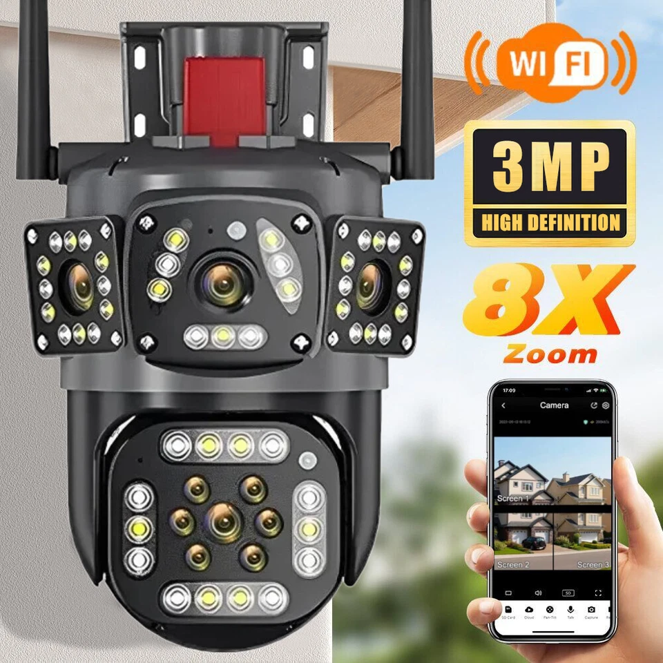 6K Wifi Security Camera 3 Screen 8X Zoom Outdoor PTZ IP Night Vision Cam 12MP - Image 2 of 4