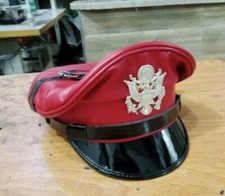Leather Biker Cap - Red Army Muir Biker Peaked Police Gay Bluf Cap Hat