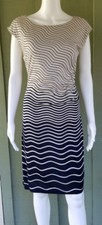Ann Taylor LOFT Navy Ivory Jersey Pull-on Dress Small Side Ruched