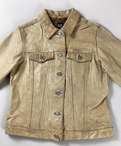 Vintage GAP Leather Trucker Jacket Biker Jacket Y2K Ladies’ Size M - Picture 4 of 19