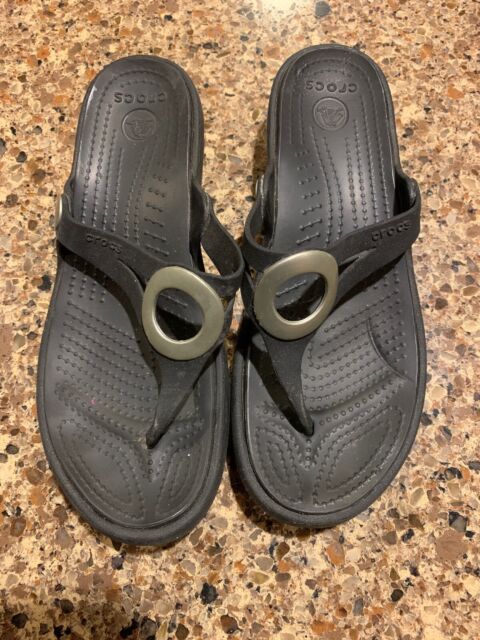 Crocs Black Thong Flip Flops Women's Sandals Size 7 EUC | eBay