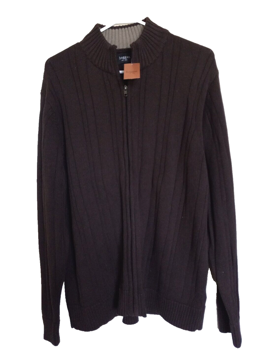 New Haggar Men's Sweater Brown Mock Collar Full Zip Sz XL NWT Comfort