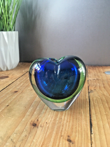 MID CENTURY 50'S MURANO SOMMERSO GREEN & BLUE GLASS HEART BUD VASE VINTAGE RETRO - Picture 13 of 18