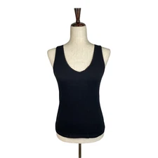 Ambiance Women's Black Ribbed Lace Hem V-Neck Tank Top Size Small