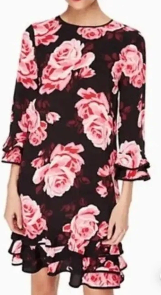 Mini abito Kate Spade piccolo rosa con volant new york floreale manica 3 4 rosa carino