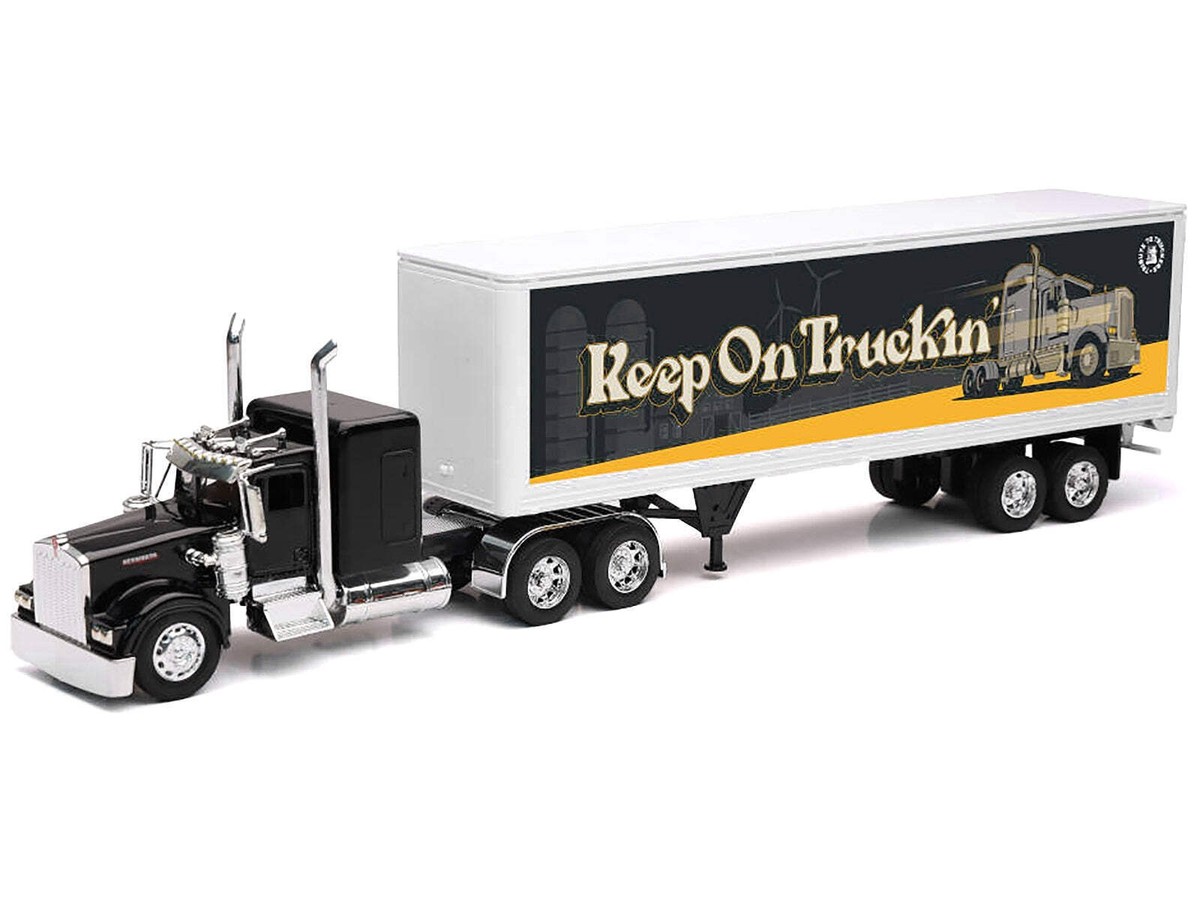 Kenworth W900 Truck Black with Dry Van Trailer 
