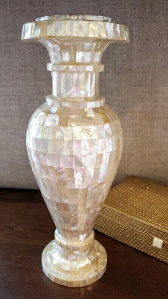 Mother Of Pearl Flower vase Marble handmade Work Overlay Art Home