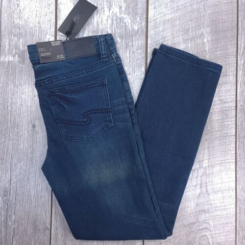 Pantalon extensible en denim bleu en argent pour garçons Nathan coupe slim jambe mince taille 10 - Photo 1/9