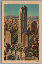 Rockefeller Center New York City View from Fifth Avenue Linen Postcard