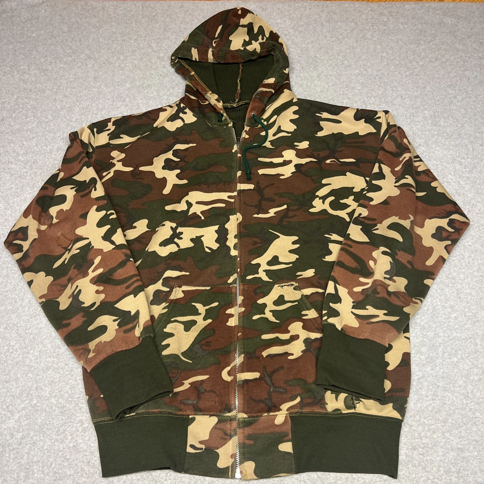 Vintage 80s Camo Full Zip Thermal Lined Hoodie Sweatshirt Mens XL Made In USA