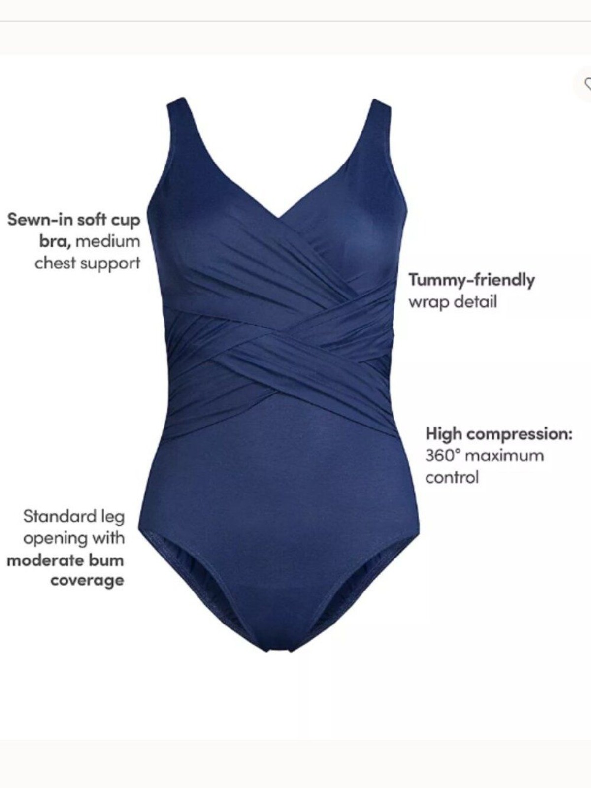 Lands’ End Slender Suit One Piece Swimsuit Womens 12 Blue Ruched Tummy Control