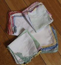 Handkerchiefs Vintage Lot 18 Cotton Crochet Edges Hankies