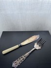 Vintage Ornate Silver Plate? Bone Knife And Fork Serving Set — photo 1