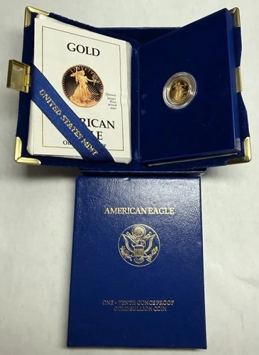 1990 $5 1/10 ozt PROOF GOLD EAGLE, in original case & box, with COA.  MCMXC