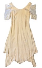 Carol Peretz 10 12 VTG Dress Maxi Gown Art Deco Nouveau 70’s Silk Formal Ivory