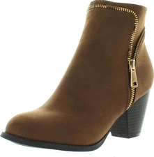 Top Moda TAIL-4 Women's Zippper Trim Stacked Block Heel Ankle Booties