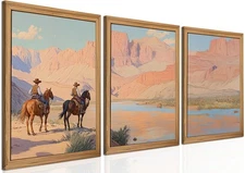 Framed Western Cowboy Canvas Wall Art Set of 3 - Vintage Cowboy Pictures Wall...