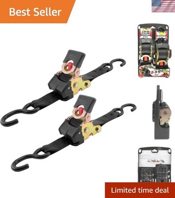 Pack of 2 Black Ratcheting Tie-Down Straps, 3300 lb Capacity for Ultimate Safety