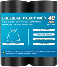 40 PCS Portable Toilet Bags with Drawstring, Biodegradable Porta Potty Bags -...