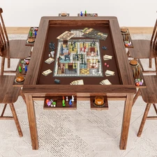 LAUSAINT HOME Board Game Table with Removable Table Top,  6 Cup Holders & Trays