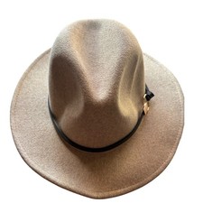 Tan Beige Wool Blend Fedora Hat Wide Brim Festival Rodeo Cowgirl Western Travel
