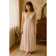 Vintage Lorraine Antron III Nylon Nightgown Medium   Pastel Floral Lace Gown