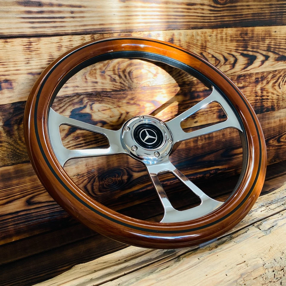 Volante de madera real 14" para Mercedes Benz W114 W115 W113 W123 W124 W201 Foto 3 de 4