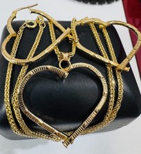 18K 750 Real Dubai Gold Heart Earring & Necklace 18” long 2.2mm 6.5g