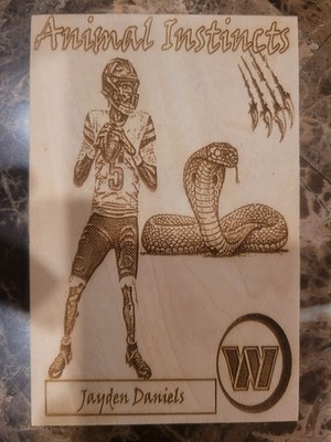 Jayden Daniels - Custom Engraved Animal Instincts 4''X6'' Wooden Trading Card